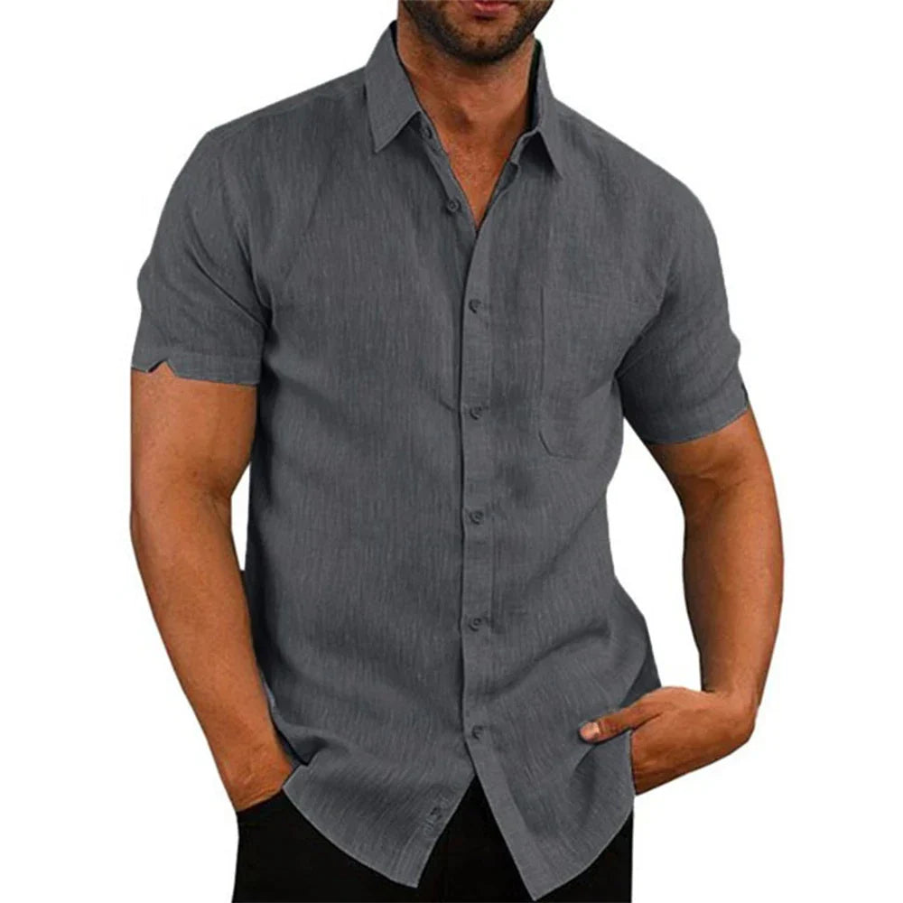 Camisa Masculina em Linho de Manga Curta Ipanema