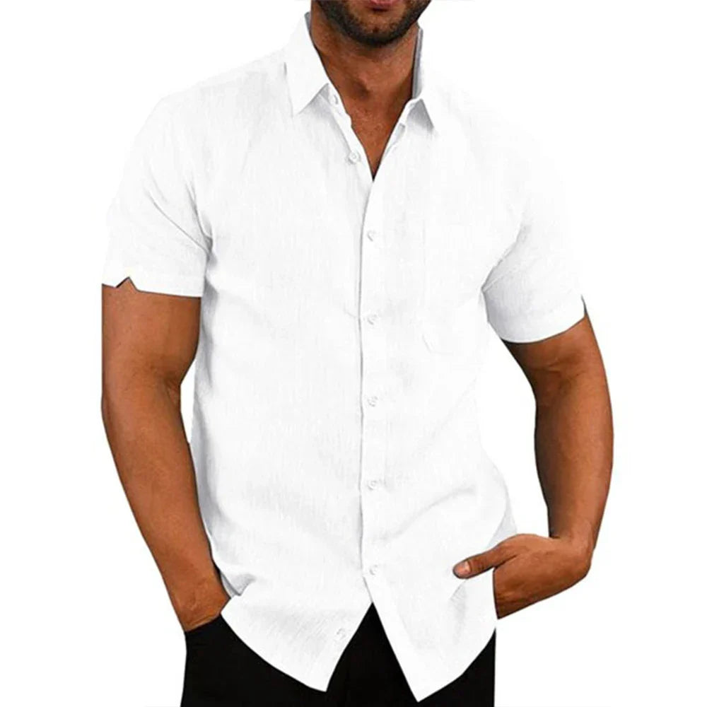 Camisa Masculina em Linho de Manga Curta Ipanema