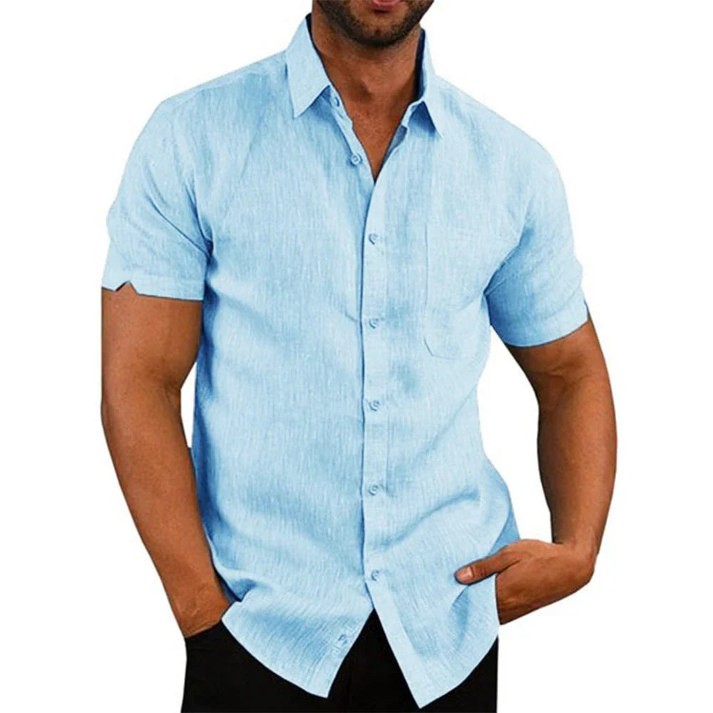 Camisa Masculina em Linho de Manga Curta Ipanema